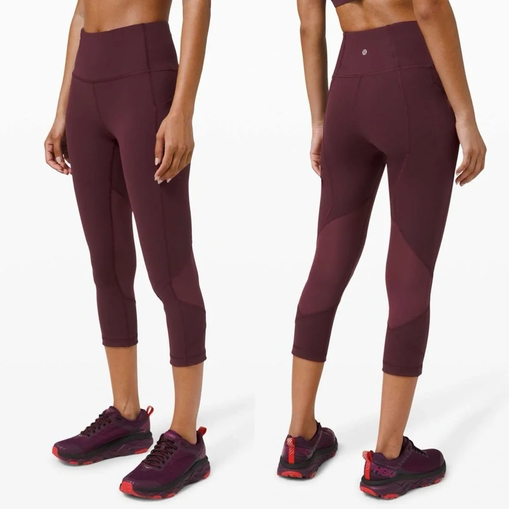 Lululemon Cassis Red Pace Rival High-Rise Mesh Panel Crop 22
